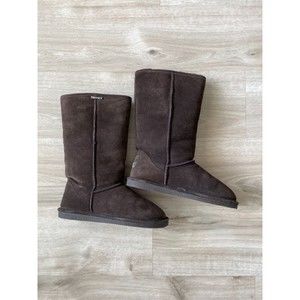Bearpaw Eva Tall Boots Chocolate Brown Suede Sheepskin Wool Lined Size 9